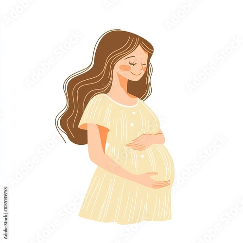 Illustrations of happy pregnant women surrounded by flowers. AI generated image