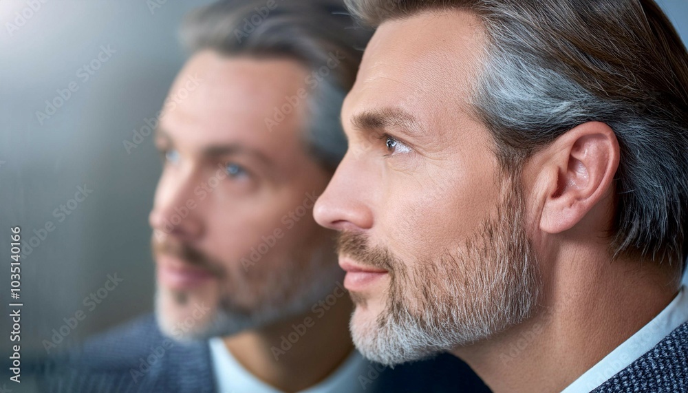 Person looking at themselves in a mirror, representing self reflection, identity, and self awareness. Person looking at themselves in a mirror, representing self reflection, identity, and self awareness.