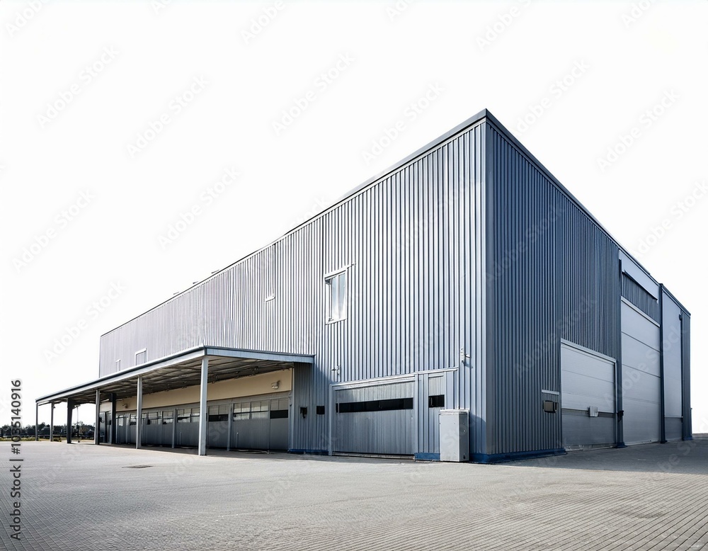Blue color Warehouse perspective isolated on white Blue color Warehouse perspective isolated on white