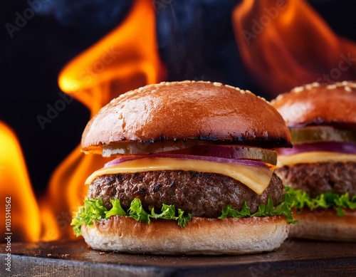 Grilled cheeseburger fast food, american delicious burger snack photo