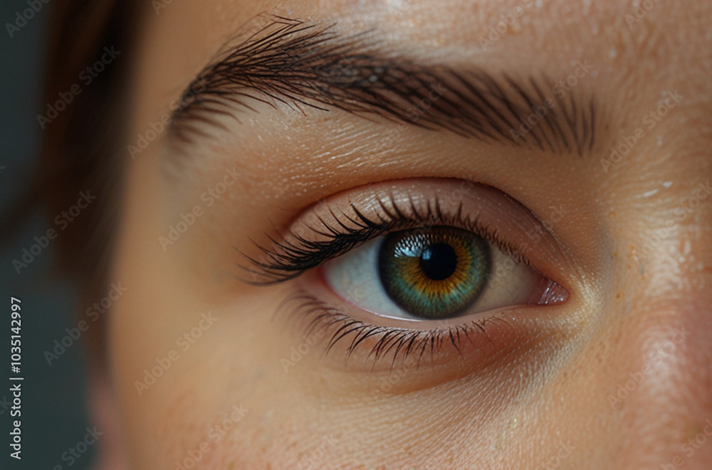 Close up view of a brown woman eyes with contact lens looking at camera Close up view of a brown woman eyes with contact lens looking at camera