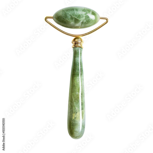 Facial roller, cosmetics tool, jade stone, on transparent background png file