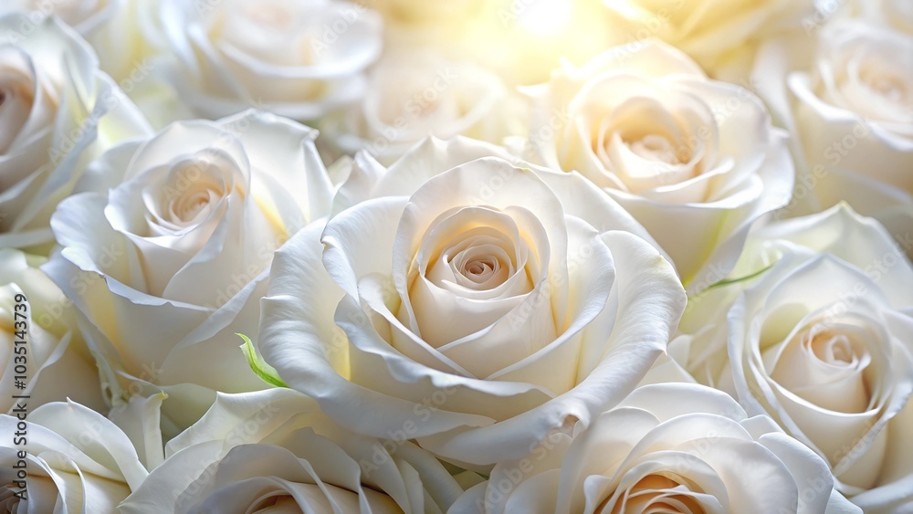 Soft white roses background with sunlight glow. Soft white roses background with sunlight glow.