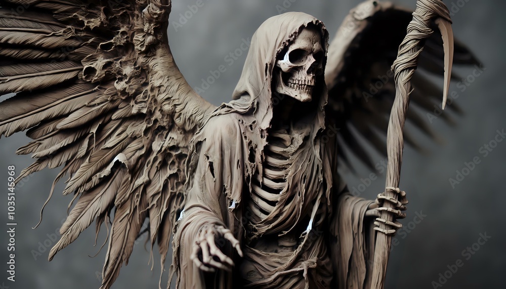 Obraz premium Grim Reaper with Angelic Wings Holding a Scythe