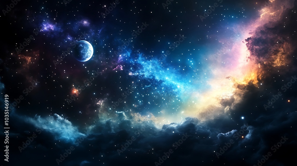 Fototapeta premium background : Majestic universe blue planet with space