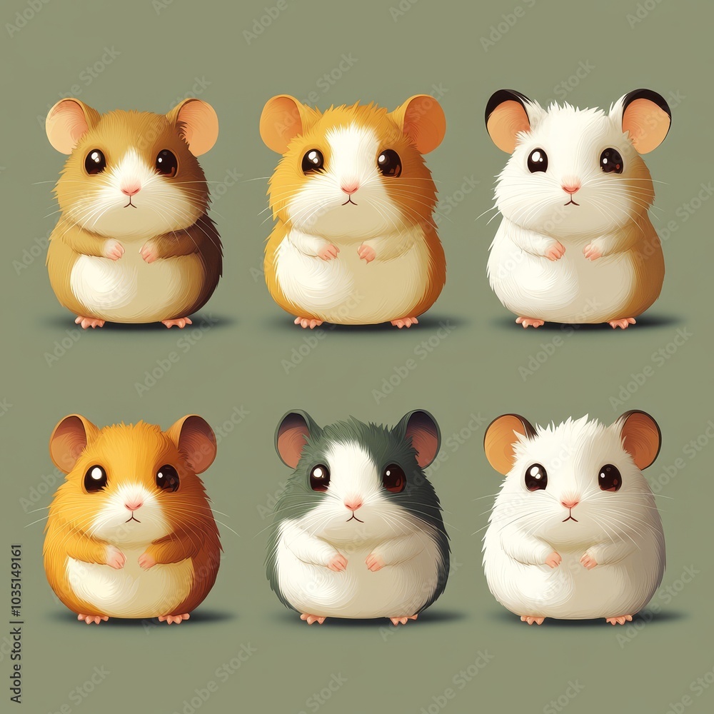 Cute Cartoon Hamsters Set   Pet Animals Illustration