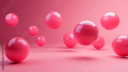 A composition of glossy pink spheres floating in a soft pink background, creating a vibrant and modern aesthetic.