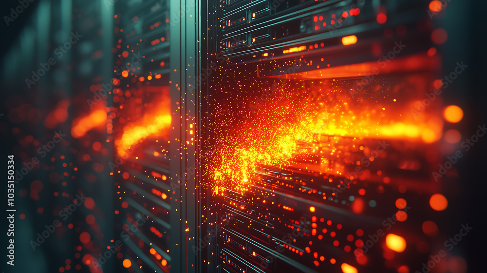 Obraz premium Server Room Data Center Network Technology Sparks