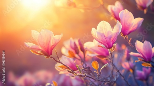 Magnolia Blooms in Golden Sunlight