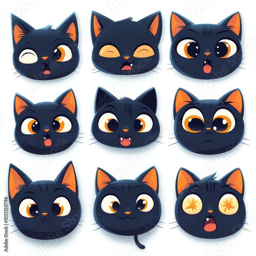 Wallpaper Mural Cute Black Cat Cartoon Faces with Different Expressions  Emojis  Avatar  Emoticons  Vector Torontodigital.ca