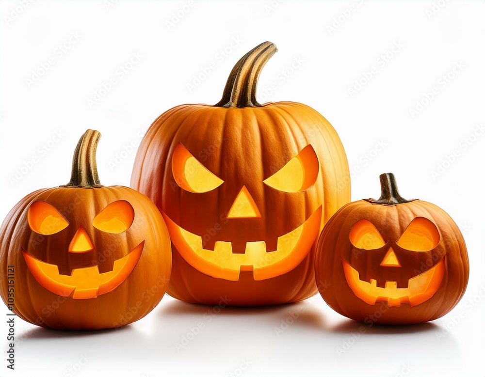 Fototapeta premium One Halloween Pumpkin lantern isolated on white background