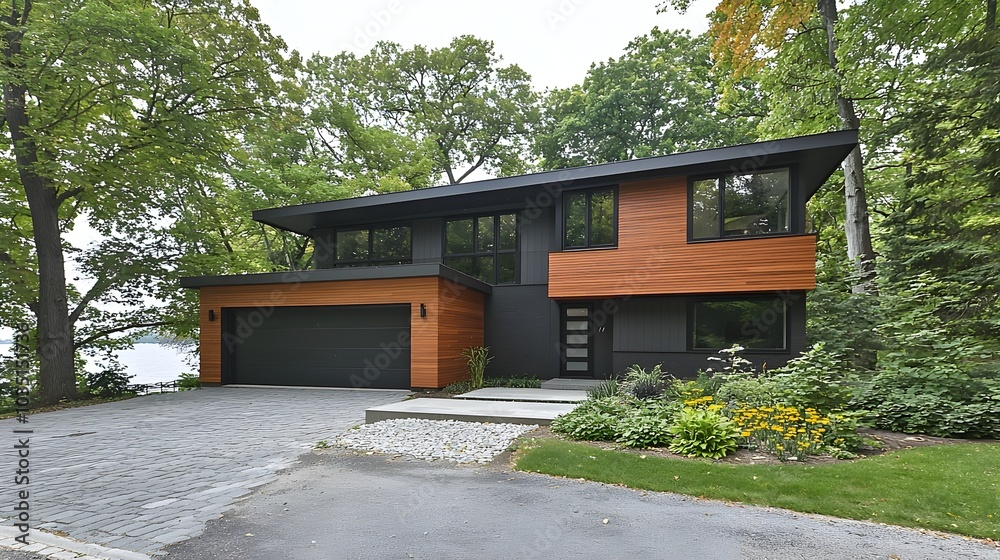 Sleek and contemporary home design with high efficiency solar panels and renewable energy systems capturing sunlight on the rooftop Sleek and contemporary home design with high efficiency solar panels and renewable energy systems capturing sunlight on the rooftop