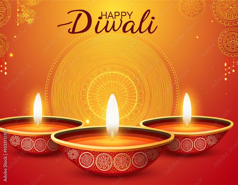 Happy Diwali. Diya oil lamp and flowers on red background. Traditional Hindu celebration. Religious holiday of light. Copy space, banner format. Happy Diwali. Diya oil lamp and flowers on red background. Traditional Hindu celebration. Religious holiday of light. Copy space, banner format.