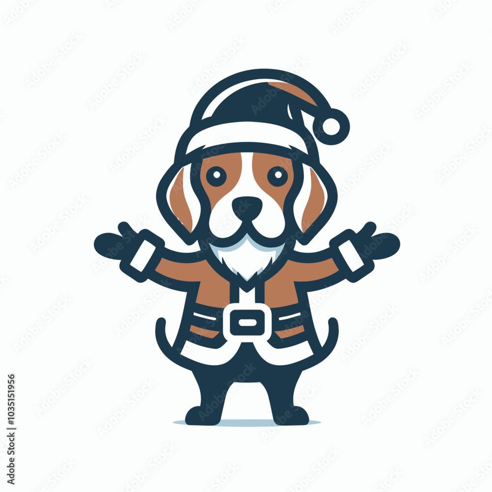 Fototapeta premium Beagle in santa claus costume with open arms