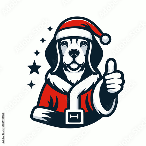 Beagle in santa claus costume gives thumbs up