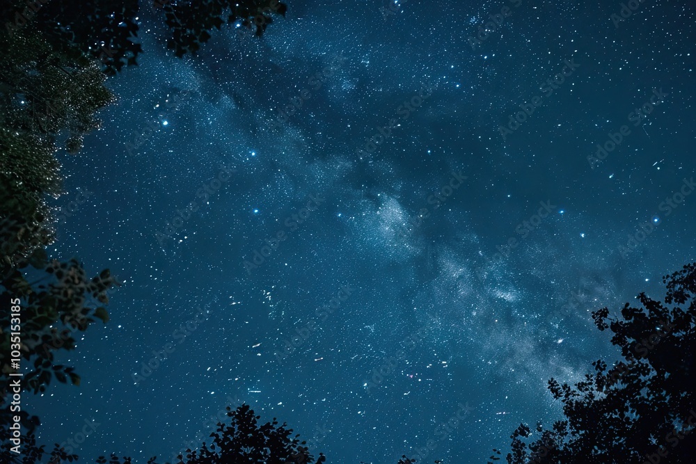 The night sky is filled with numerous stars, creating a beautiful starry scene The night sky is filled with numerous stars, creating a beautiful starry scene