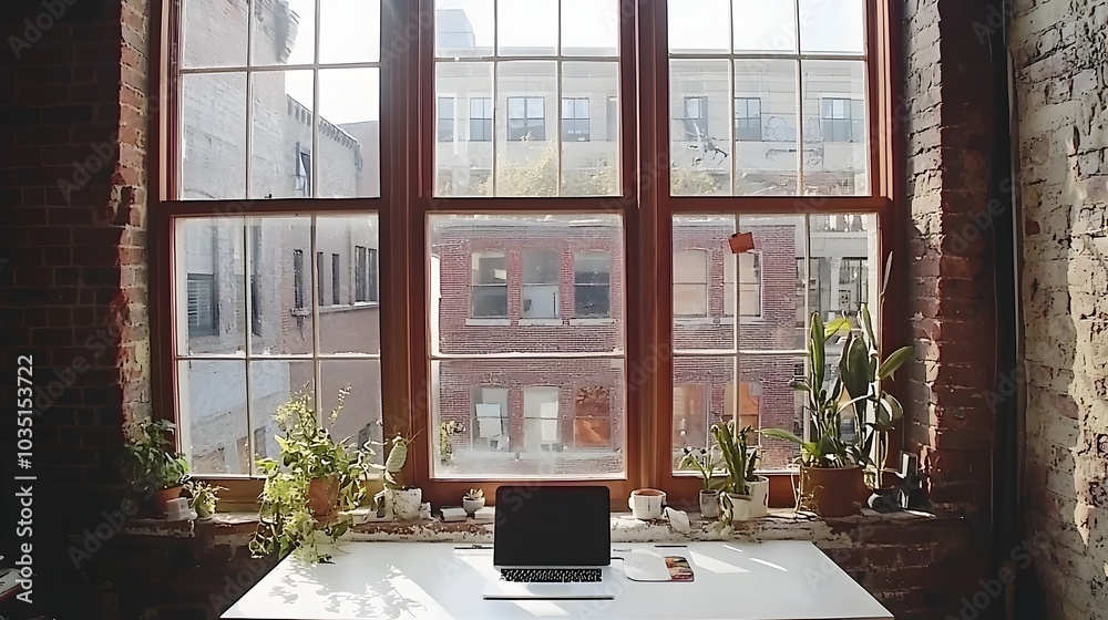 Sleek and Streamlined Minimalist Home Office Workspace with a Clean White Desk and Laptop Promoting Efficiency and