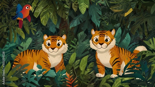  Friendly Tigers and Parrots