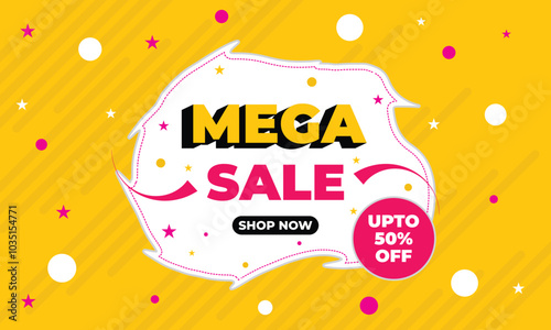 Mega sale banner template in bright colors suitable for discount and offer text style