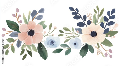 A beautiful arrangement of pastel flowers and leaves, perfect for adding a touch of nature to your design projects.