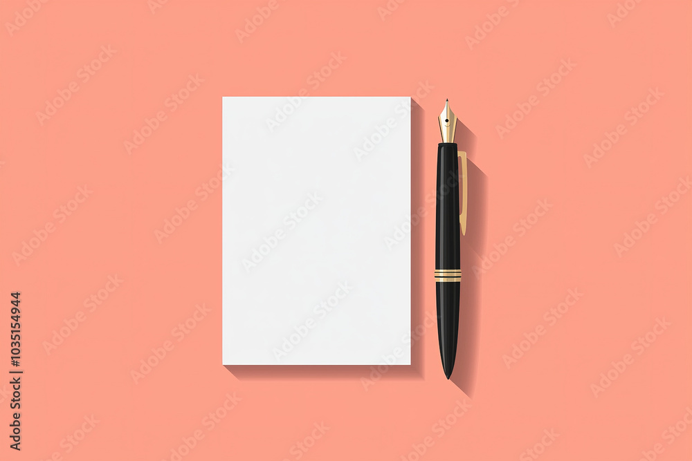 Fountain pen lying near blank white paper sheet coral background Fountain pen lying near blank white paper sheet coral background