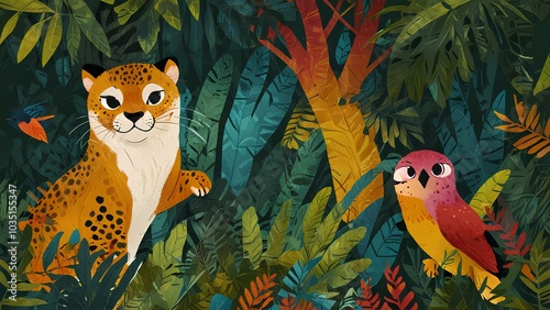 Cute Leopards and Birds