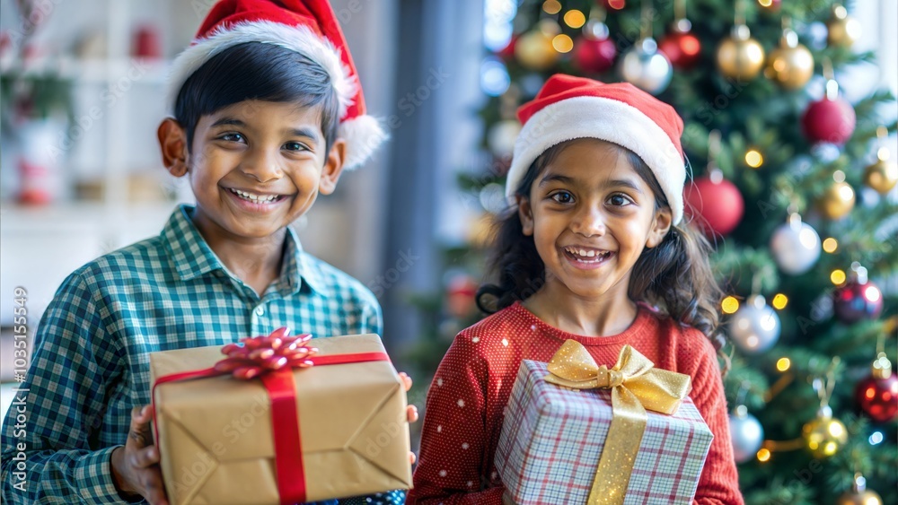Joyful Indian Kids with Christmas Gifts
Joyful Indian Kids with Christmas Gifts