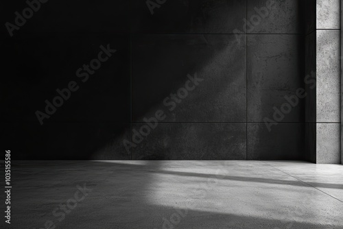 Abstract empty dark room with concrete wall and floor, industrial interior background photo