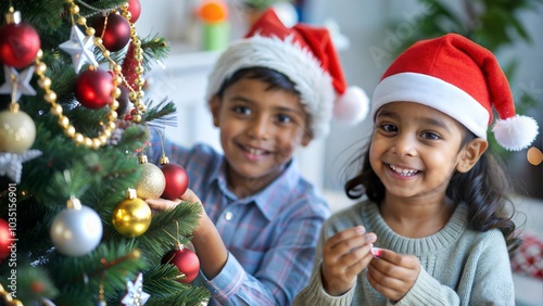 Playful Indian Kids with Christmas Decorations
 photo