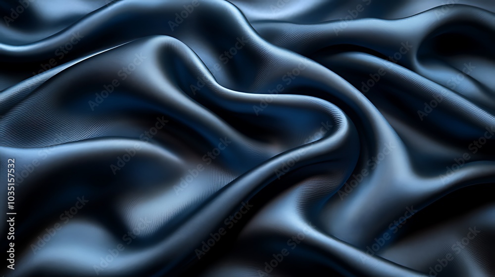 Obraz premium Abstract background of smooth, flowing navy blue silk fabric with soft folds and ripples.