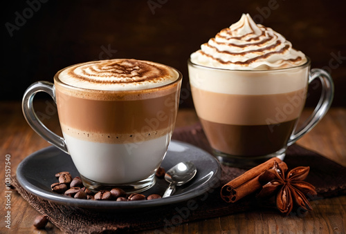 coffe with milk, cappuccino, breakfast