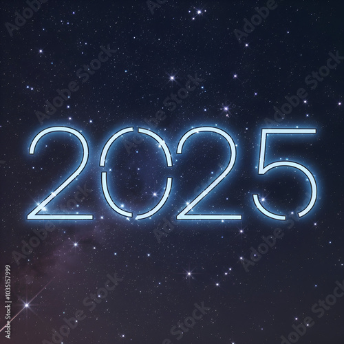 Happy new year 2025, in the night sky