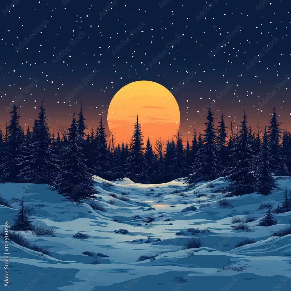 Fototapeta premium winter landscape with moon