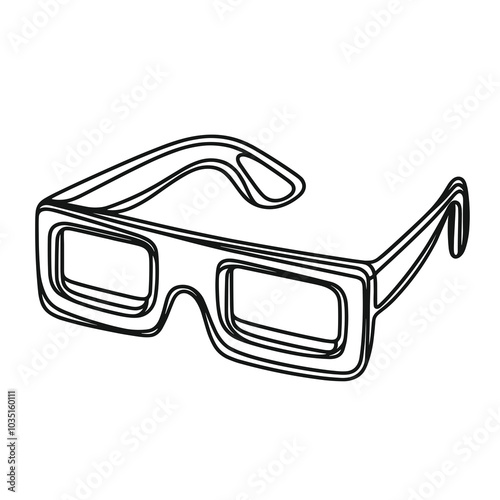 A drawing of a 3d glasses for cinema, in one-line drawing, figure outline, multiple bold line drawing, white background, minimalistic