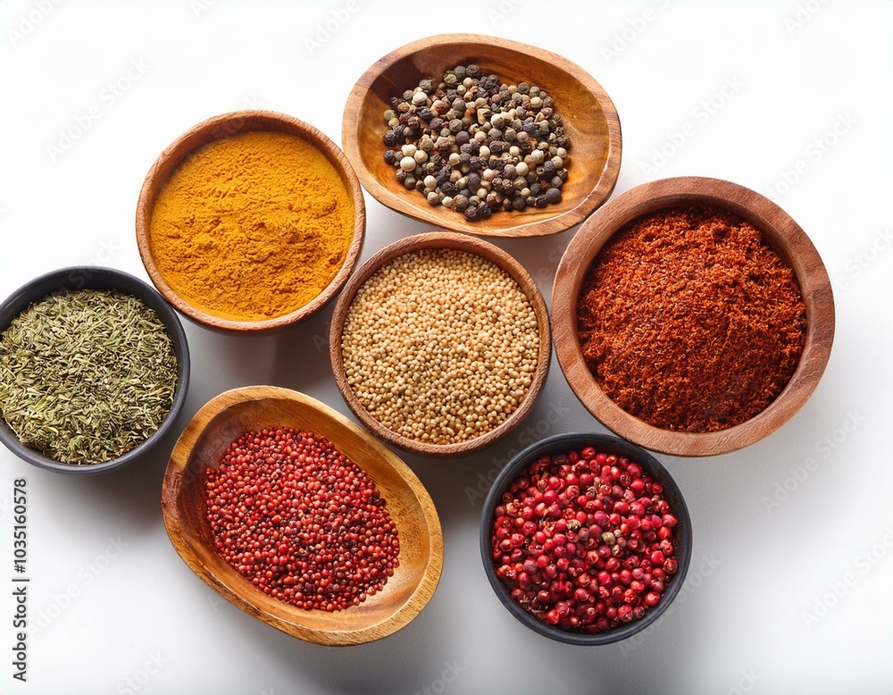 Spices and herbs on table top with copy space Spices and herbs on table top with copy space
