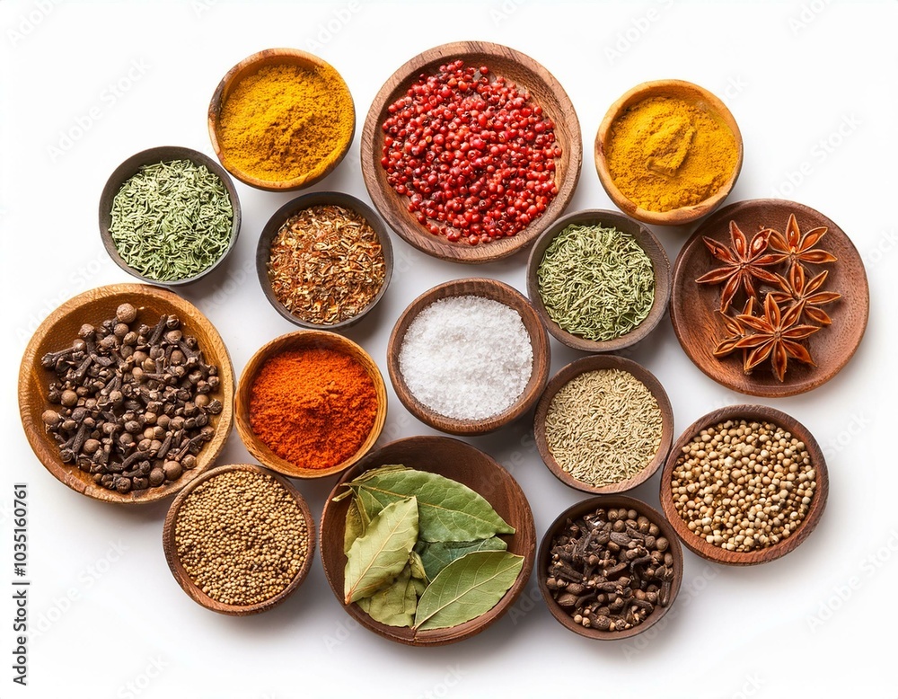 Spices and herbs on table top with copy space Spices and herbs on table top with copy space