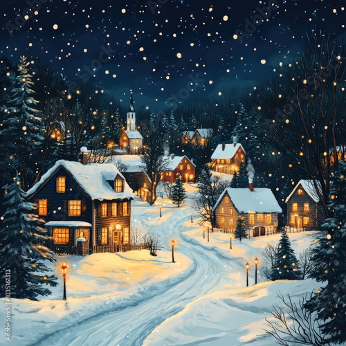 winter landscape with houses