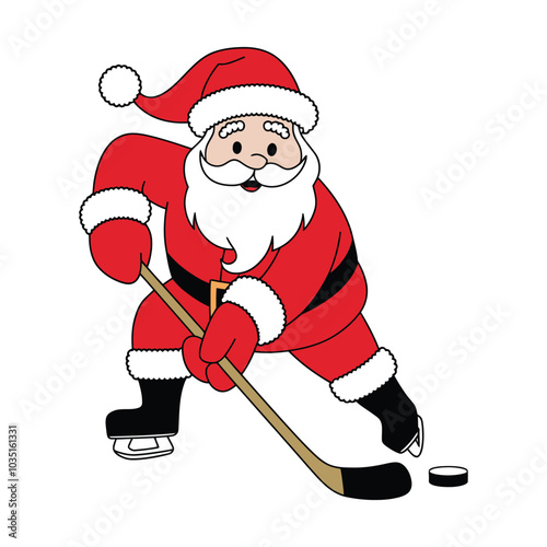 Santa Claus playing ice hockey illustration