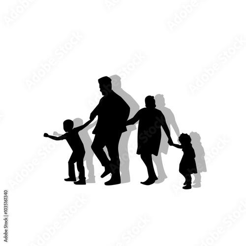 Silhouette of a happy family holding hands 