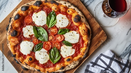 Delicious Margherita Pizza on Wooden Board