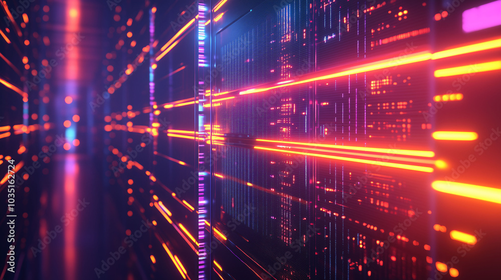 Obraz premium A computer screen with a bright orange line running through it