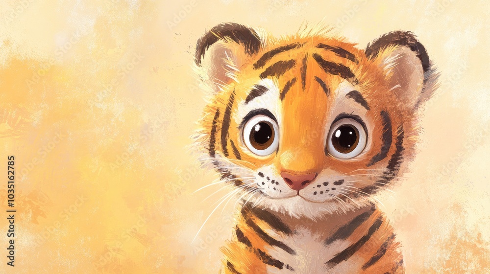 Obraz premium Adorable tiger cub looking with big eyes drawing