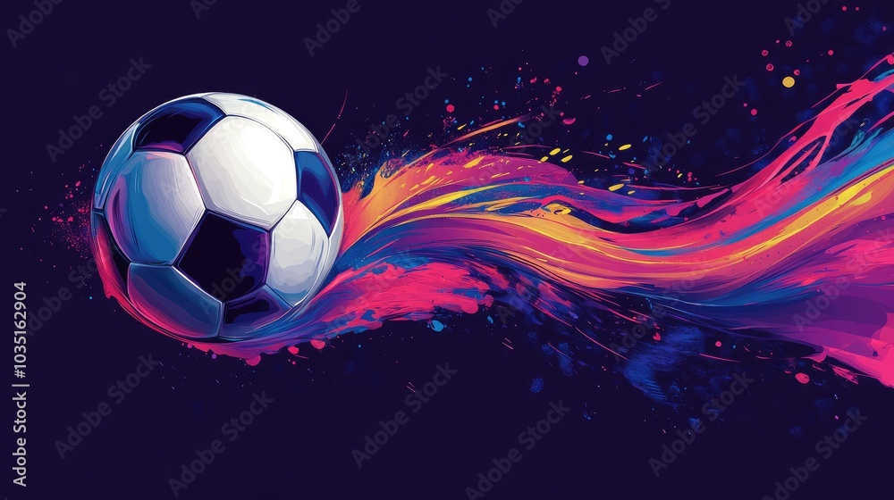 Naklejka premium Colorful Soccer Ball with Dynamic Splashes of Paint