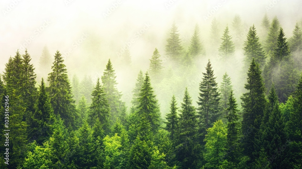 Fototapeta premium Misty Forest Landscape in Natural Serenity