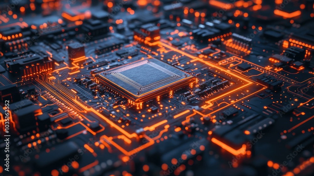 Abstract Technology Circuit Board with Neon Glow