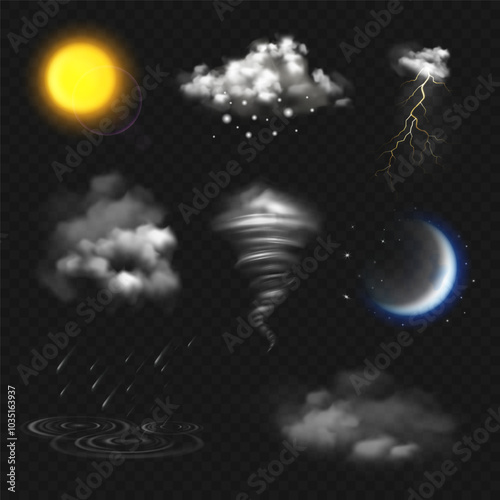 Weather forecast set in realistic style