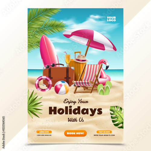 Realistic 3d Holidays vacations vertical poster