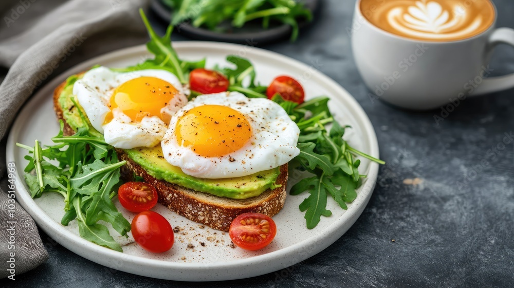 Delicious Breakfast with Eggs and Avocado on Toast Delicious Breakfast with Eggs and Avocado on Toast
