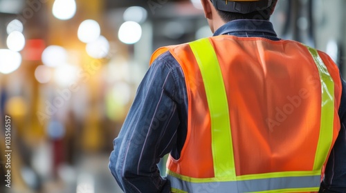 A close-up of a construction foreman overseeing safety protocols at a busy worksite, Safety management scene, Vigilant and procedural style