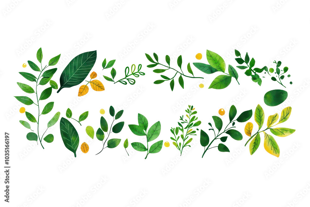 Vibrant watercolor wreath with diverse green leaves and yellow blooms, offering a fresh and natural decorative touch. Vibrant watercolor wreath with diverse green leaves and yellow blooms, offering a fresh and natural decorative touch.